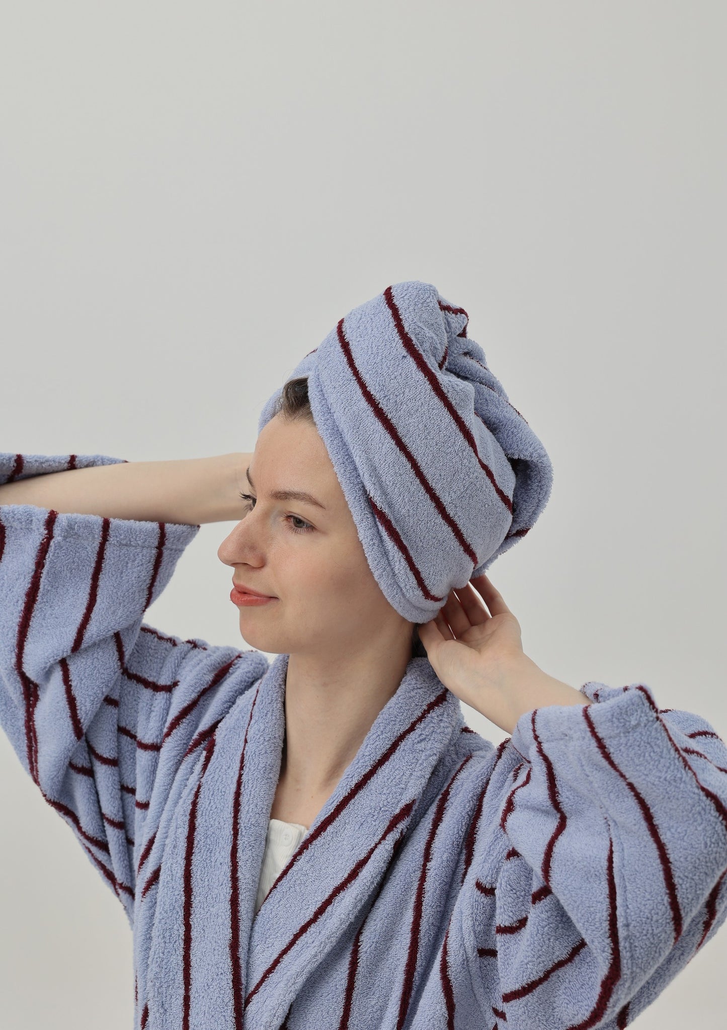 Retro Stripe Cotton Hair Towel Wrap - Blue / Burgundy - view 2