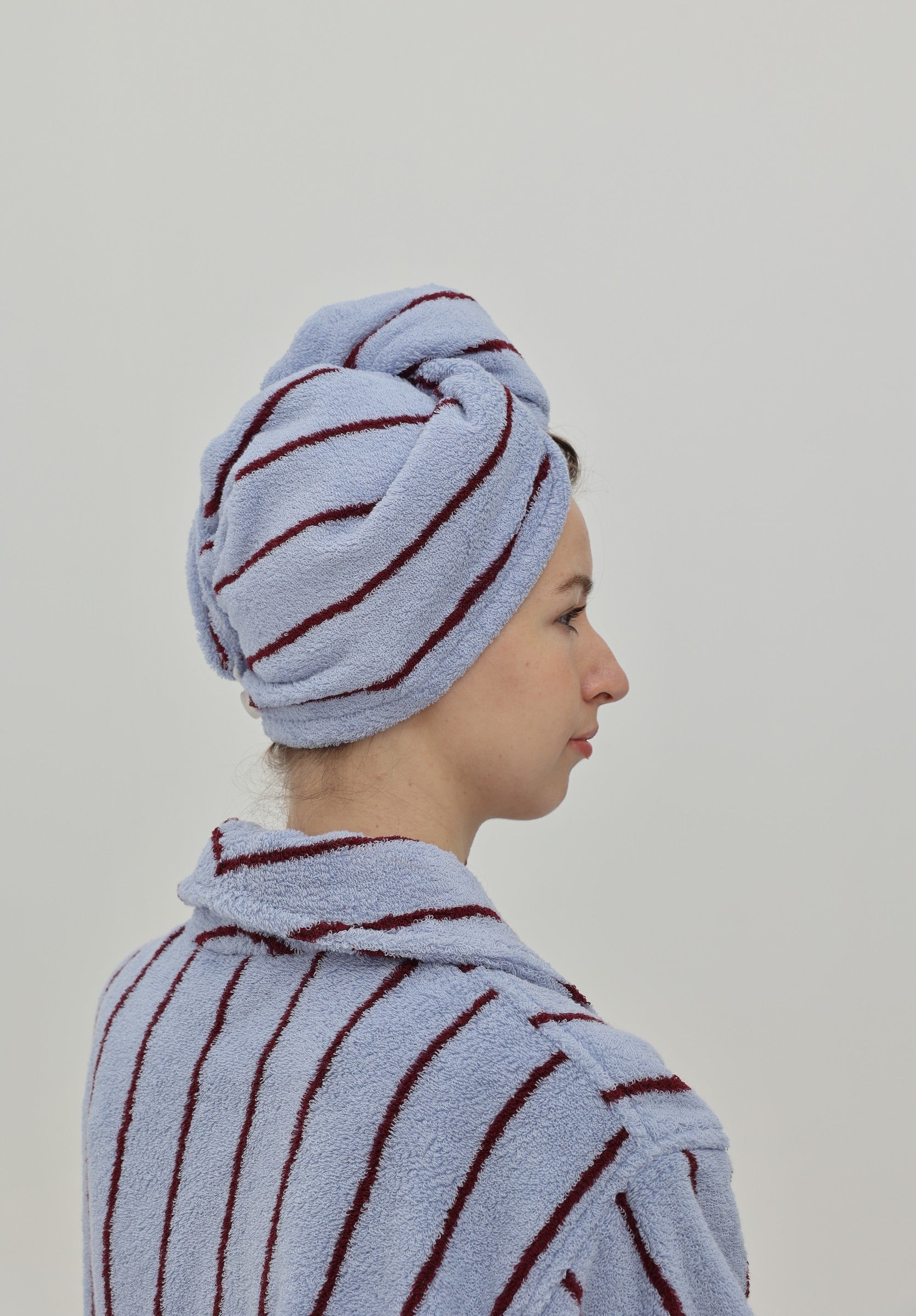 Retro Stripe Cotton Hair Towel Wrap - Blue / Burgundy - view 3