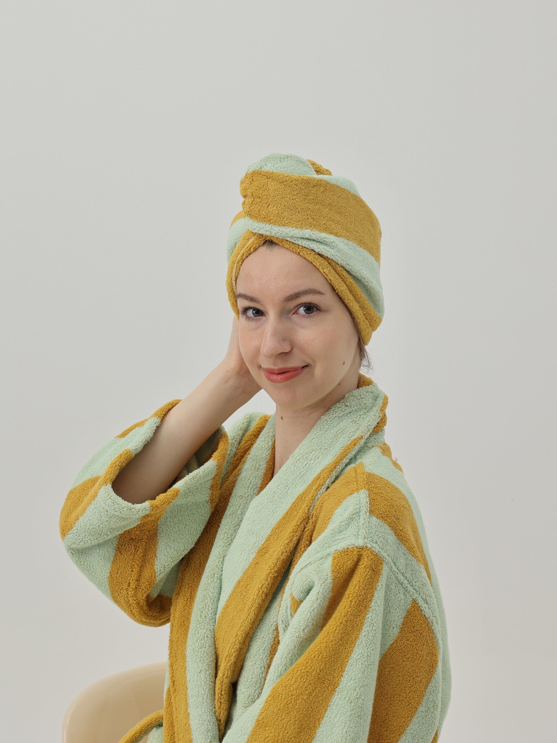 Retro Stripe Cotton Hair Towel Wrap - Blue / Burgundy - view 5