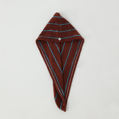 Retro Stripe Cotton Hair Towel Wrap - Mocha / Blue - view 1