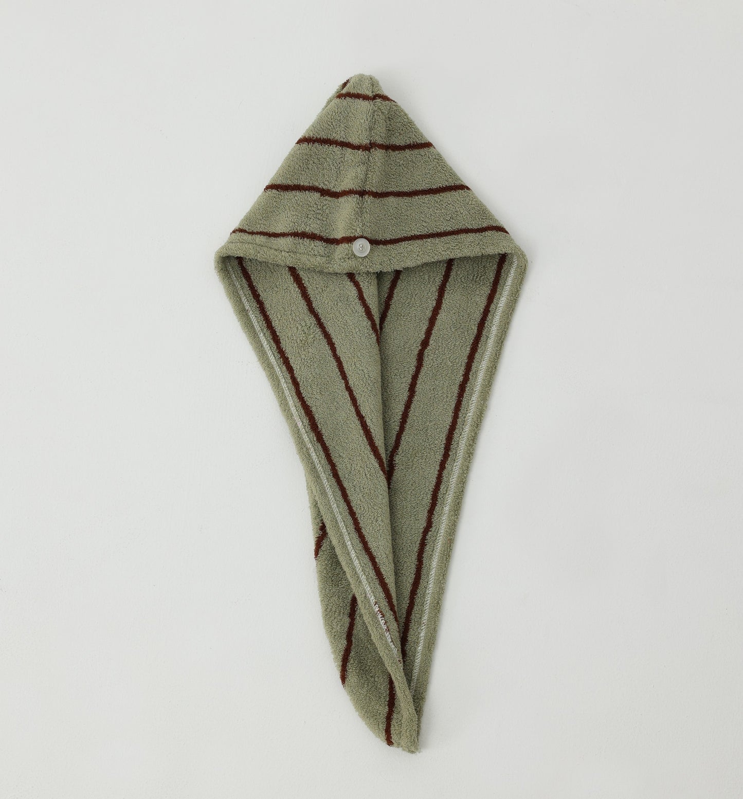 Retro Stripe Cotton Hair Towel Wrap - Moss Green / Brown - view 1