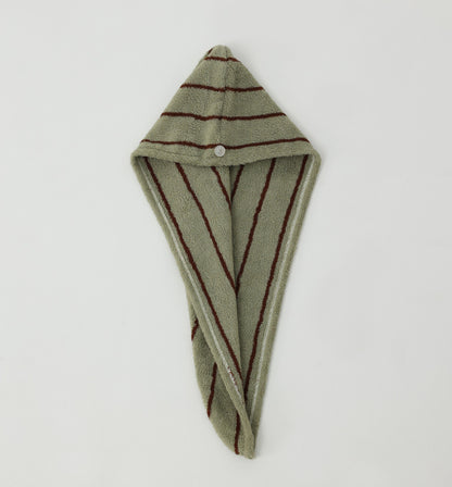 Retro Stripe Cotton Hair Towel Wrap - Moss Green / Brown - view 1