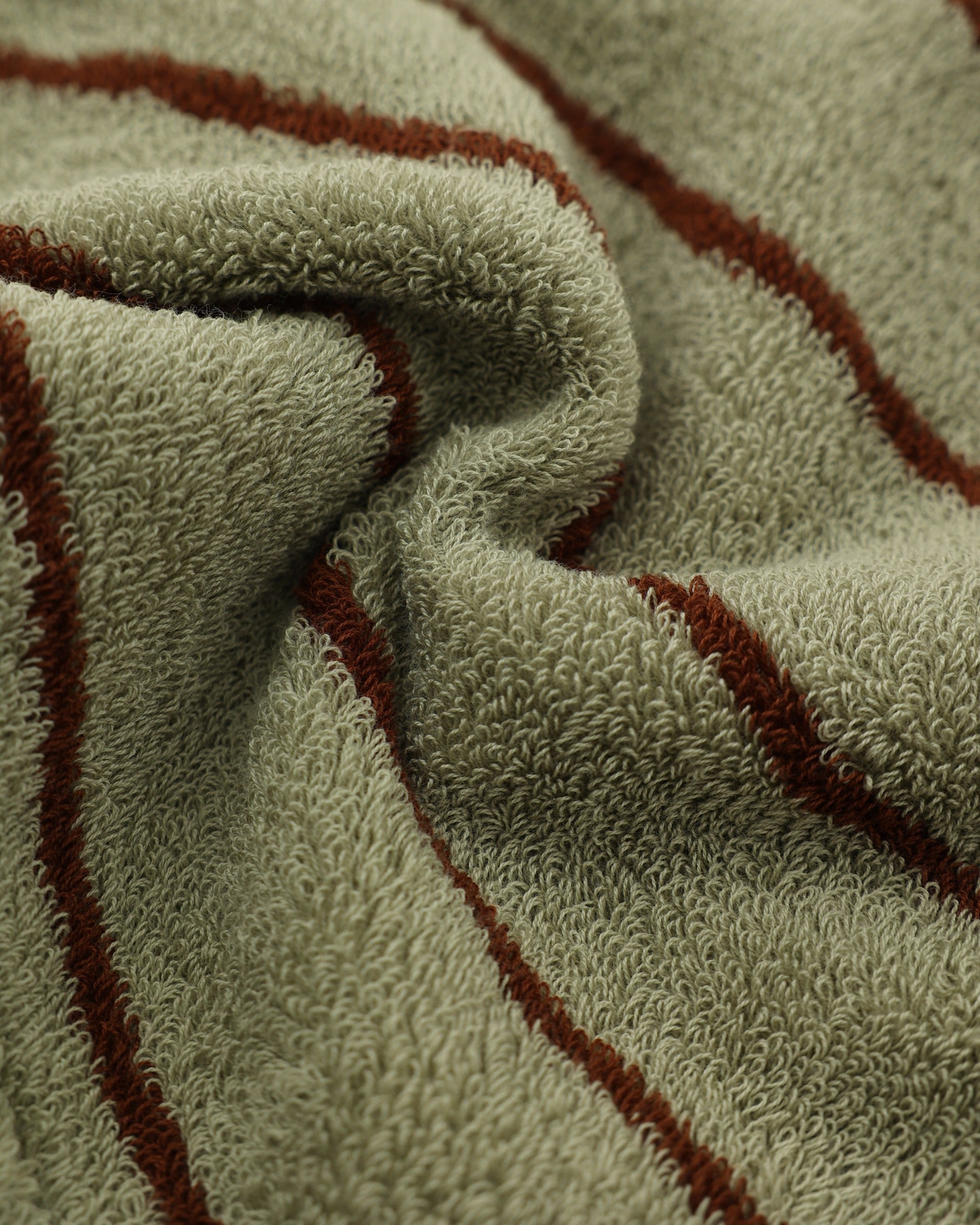 Retro Stripe Cotton Hair Towel Wrap - Moss Green / Brown - view 6
