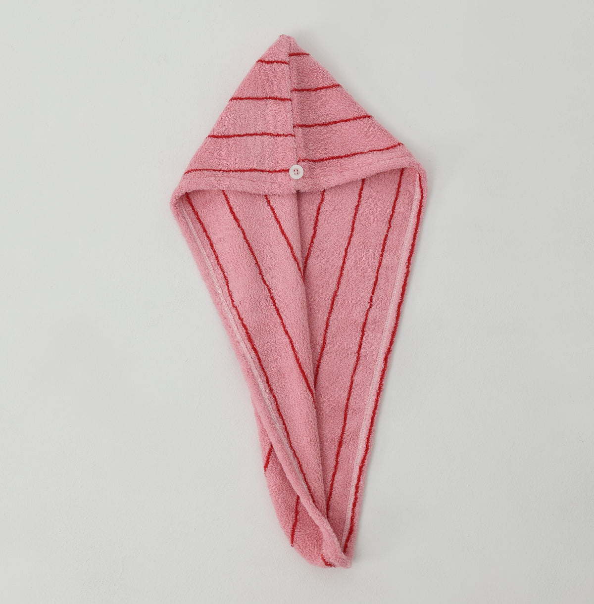 Retro Stripe Cotton Hair Towel Wrap - Rose Pink / Red - view 1