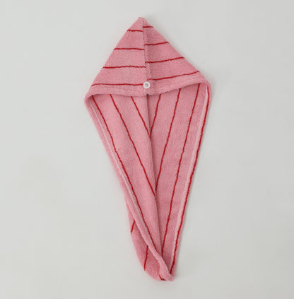 Retro Stripe Cotton Hair Towel Wrap - Rose Pink / Red - view 1