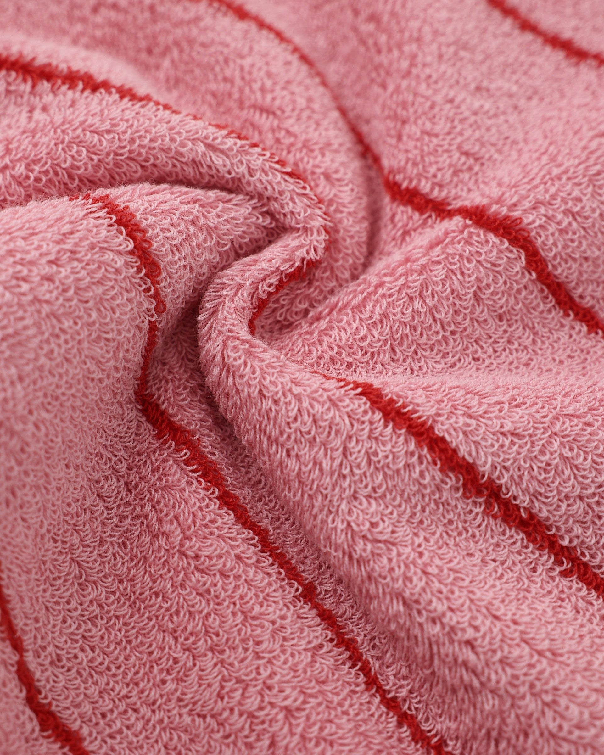 Retro Stripe Cotton Hair Towel Wrap - Rose Pink / Red - view 6