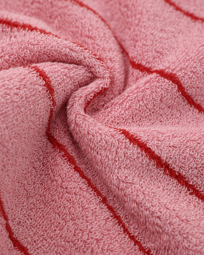 Retro Stripe Cotton Hair Towel Wrap - Rose Pink / Red - view 6