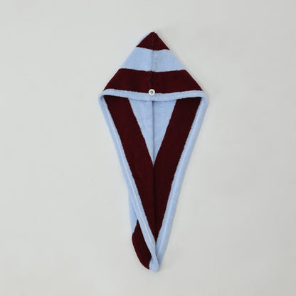 Retro Stripe Cotton Hair Towel Wrap - Sky Blue / Bordeaux - view 1