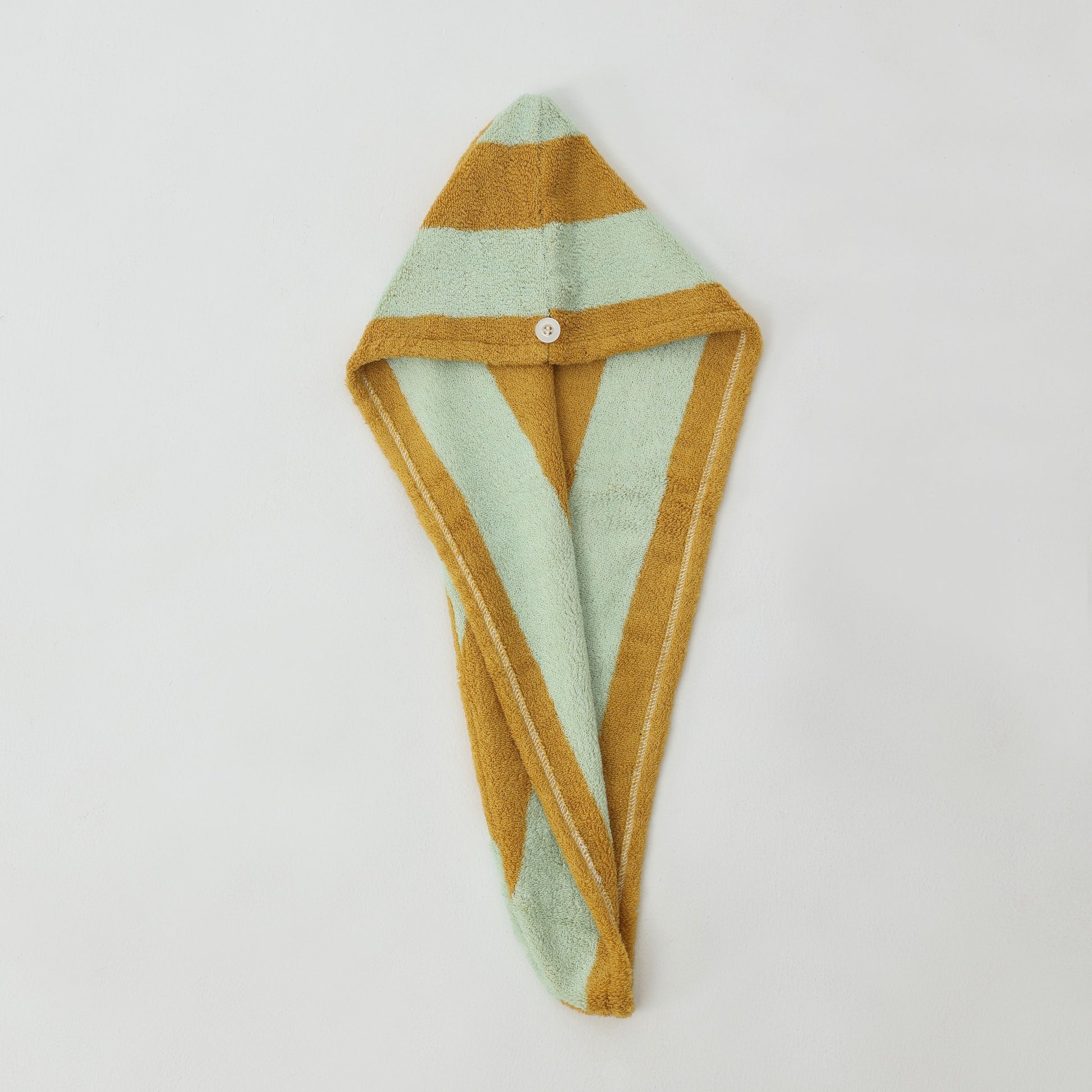 Retro Stripe Cotton Hair Towel Wrap - Teal / Yellow - view 1