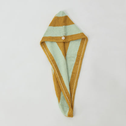 Retro Stripe Cotton Hair Towel Wrap - Teal / Yellow - view 1