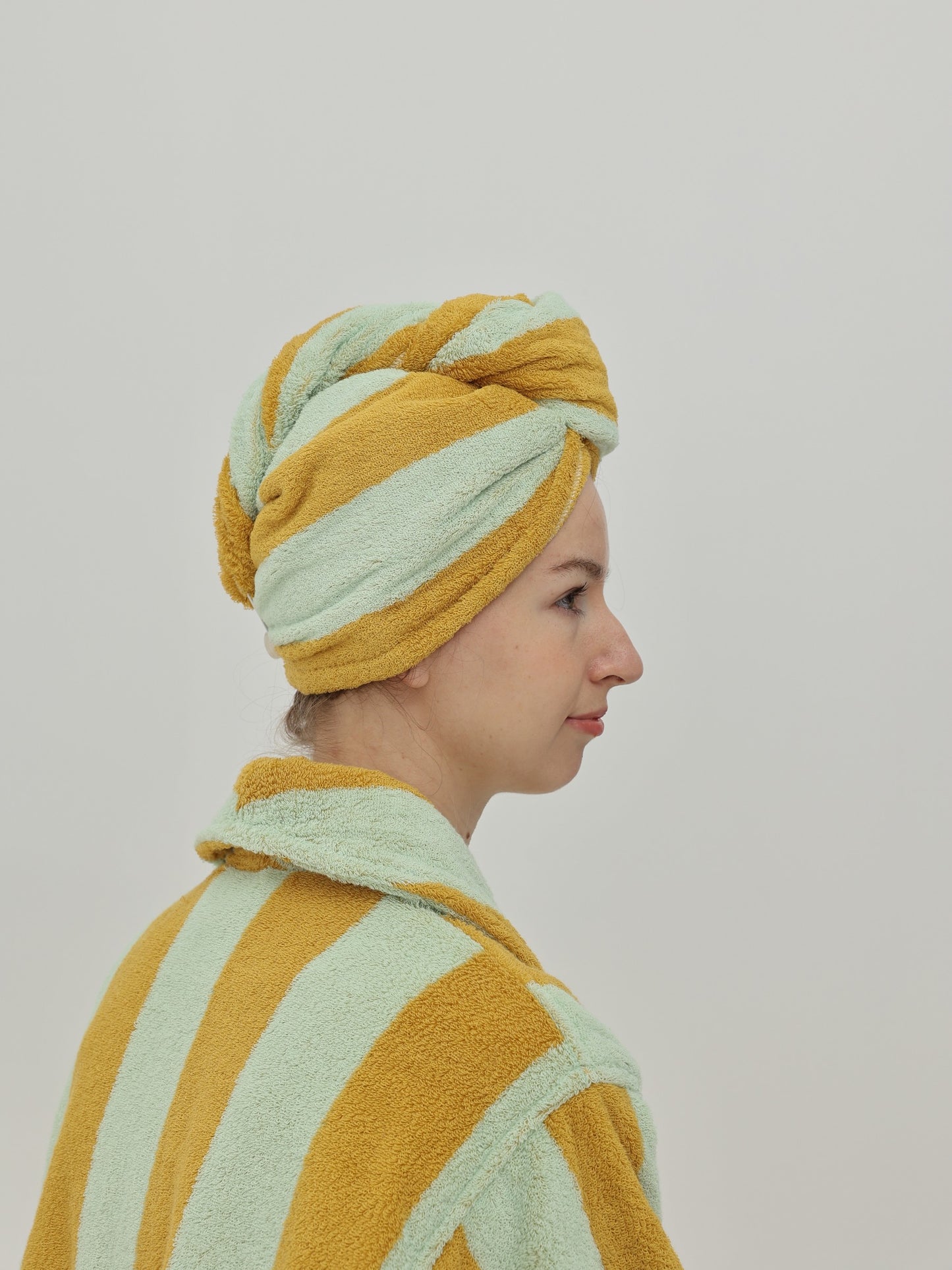 Retro Stripe Cotton Hair Towel Wrap - Teal / Yellow - view 4