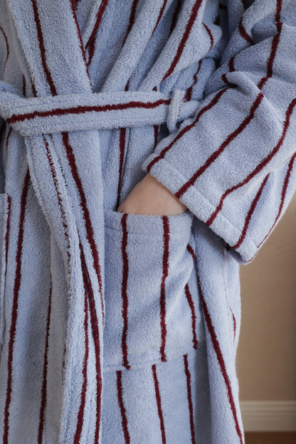 Retro Stripe Cotton Terry Bathrobe - Blue / Burgundy - view 3